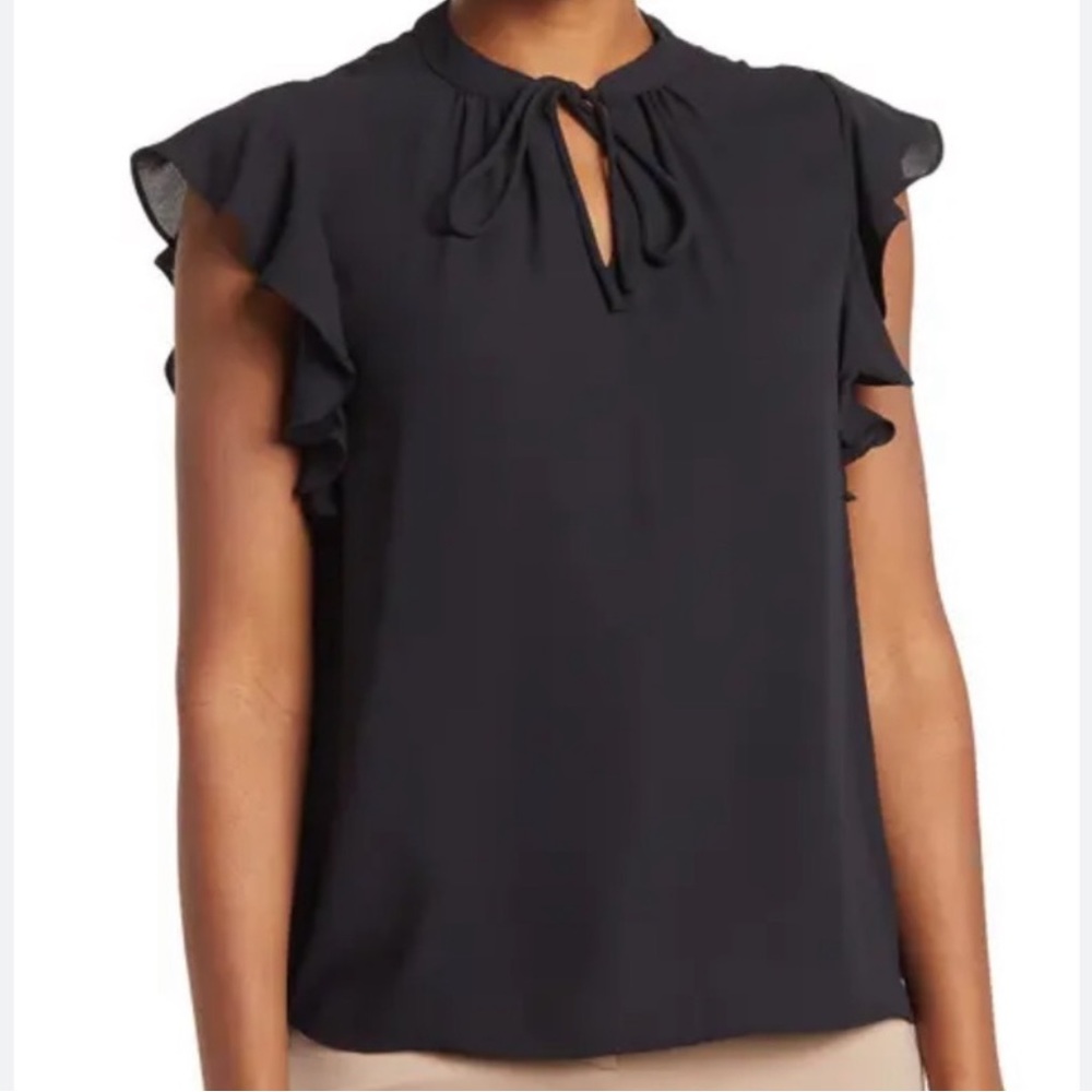 Nordstrom Rack Black Ruffled Cap Sleeve Pull On Flowy Blouse / Shirt / Top.